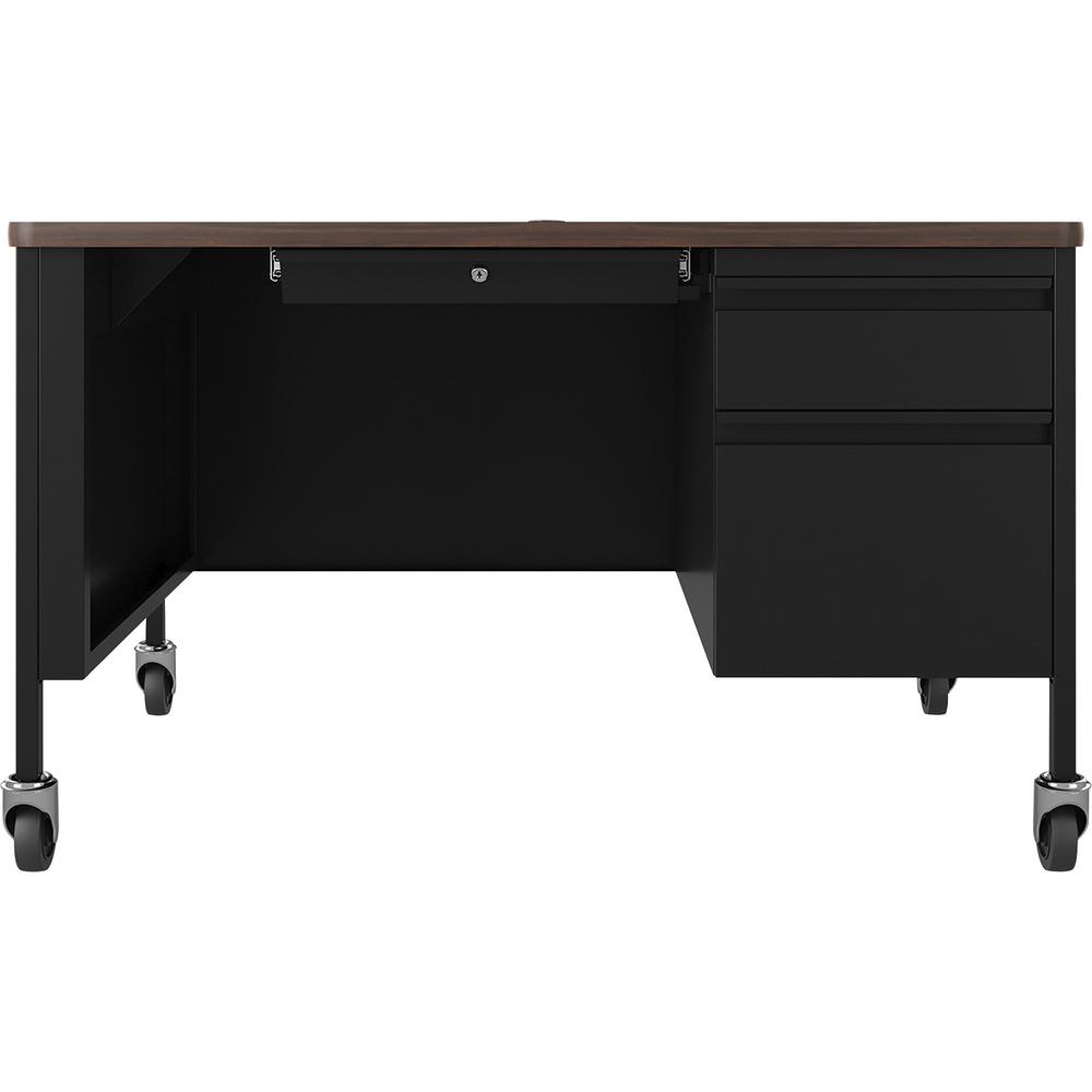 Lorell Fortress Series 48" Mobile Right-Pedestal Teachers Desk - 29.5" Height x 48" Width x 30" Depth - Single Pedestal on Right Side - T-mold Edge - Finish: Walnut Laminate - Durable, Scratch Resista. Picture 2