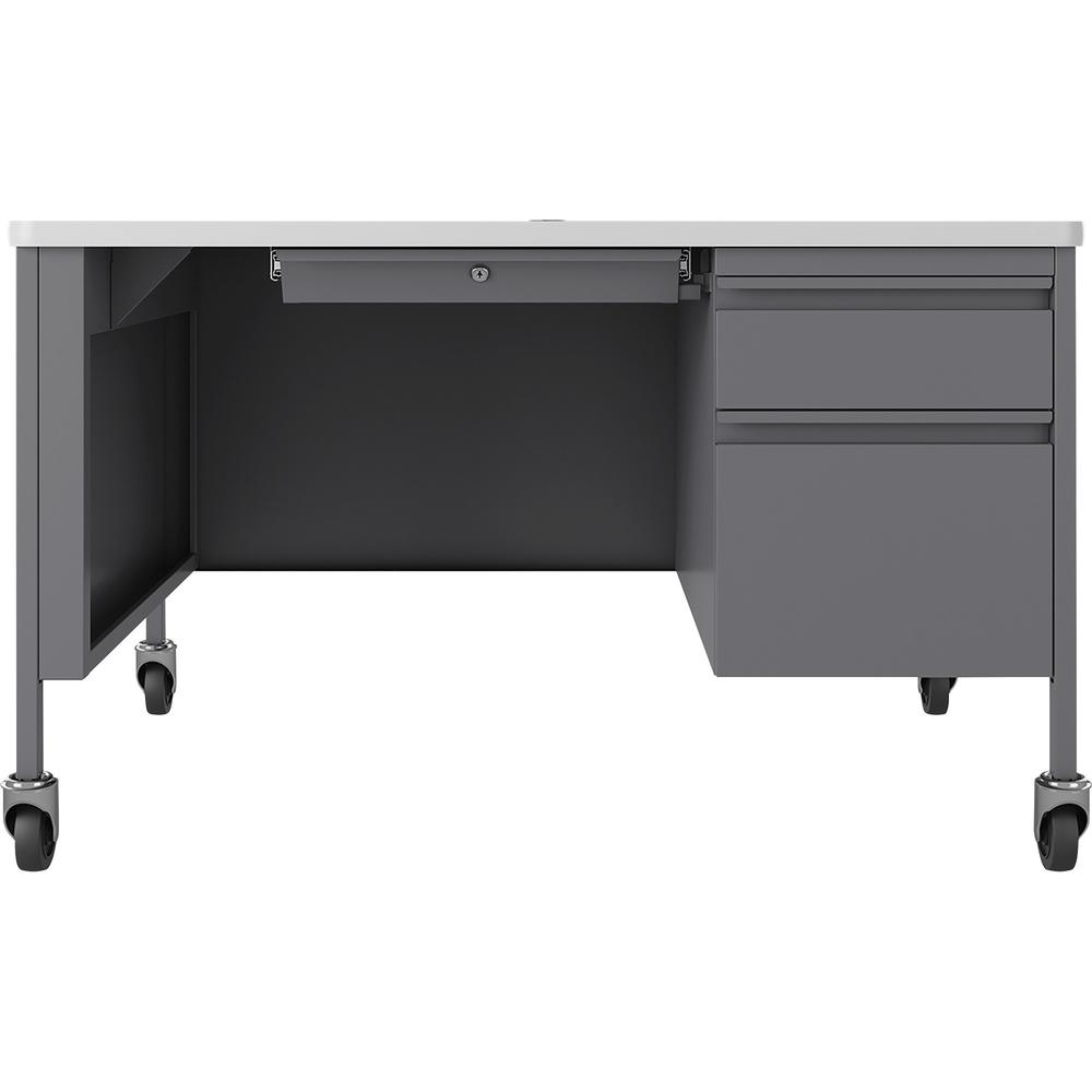 Lorell Fortress Series 48" Mobile Right-Pedestal Teachers Desk - 29.5" Height x 48" Width x 30" Depth - Single Pedestal on Right Side - T-mold Edge - Finish: Gray - 1 Each. Picture 2