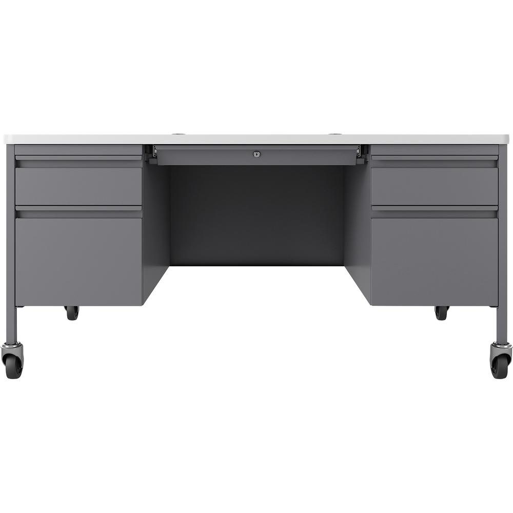 Lorell Fortress Series Mobile Double-Pedestal Teachers Desk - 29.5" Height x 60" Width x 30" Depth - Double Pedestal - T-mold Edge - Finish: Gray - 1 Each. Picture 3