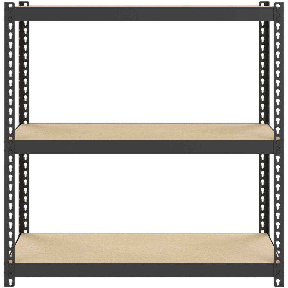 Lorell Narrow Riveted Shelving - 3 Shelf(ves) - 30" Height x 30" Width x 12" Depth - 28% Recycled - Black - Steel - 1 Each. Picture 3