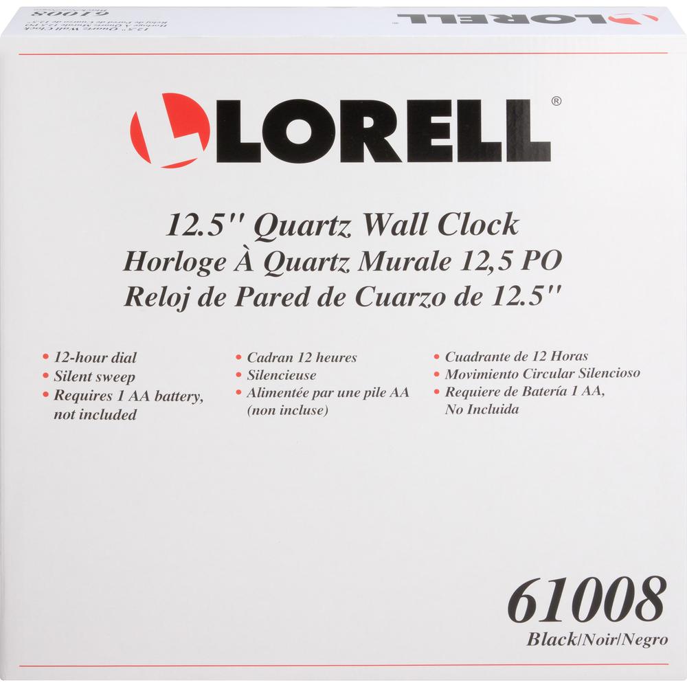 Lorell 12-1/2" Slimline Wall Clock - Analog - Quartz - Black Case - Modern Style. Picture 8