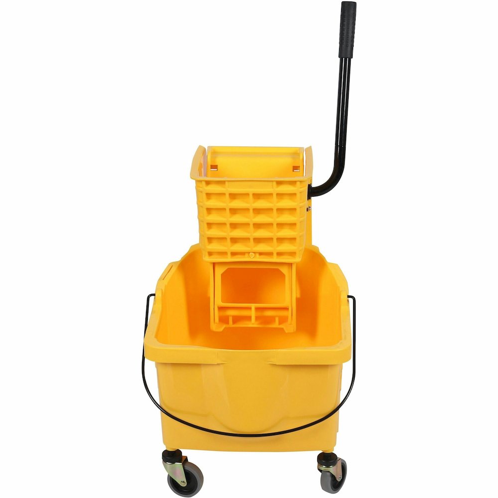 Genuine Joe 35-quart Side Press Mop Bucket & Wringer Combo - 8.75 gal - Caster - 21" x 16" x 14" - Yellow - 18 / Pallet. Picture 5