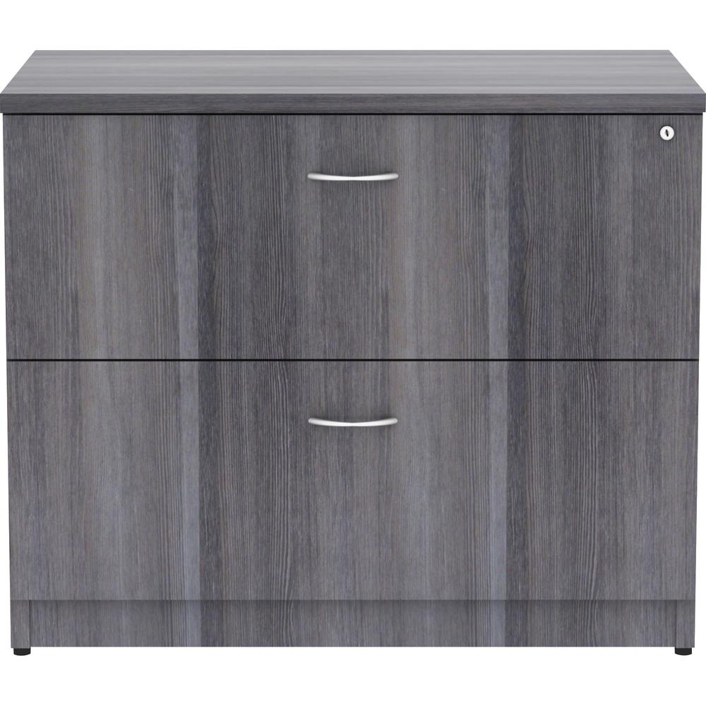 Lorell Essentials Series Lateral File - 29.5" Height x 35" Width x 22" Depth, 1" Thickness Top - Total Drawer(s): 2 - Finish: Weathered Charcoal, Laminate - Durable, Ball Bearing Glide, Locking System. Picture 2