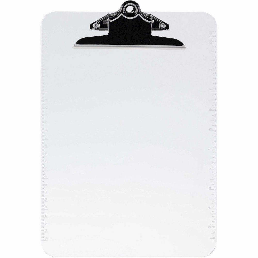 Business Source Spring Clip Plastic Clipboard - 8 1/2" x 11" Sheet Size - Spring Clip - Plastic - Clear - 12 / Box. Picture 3