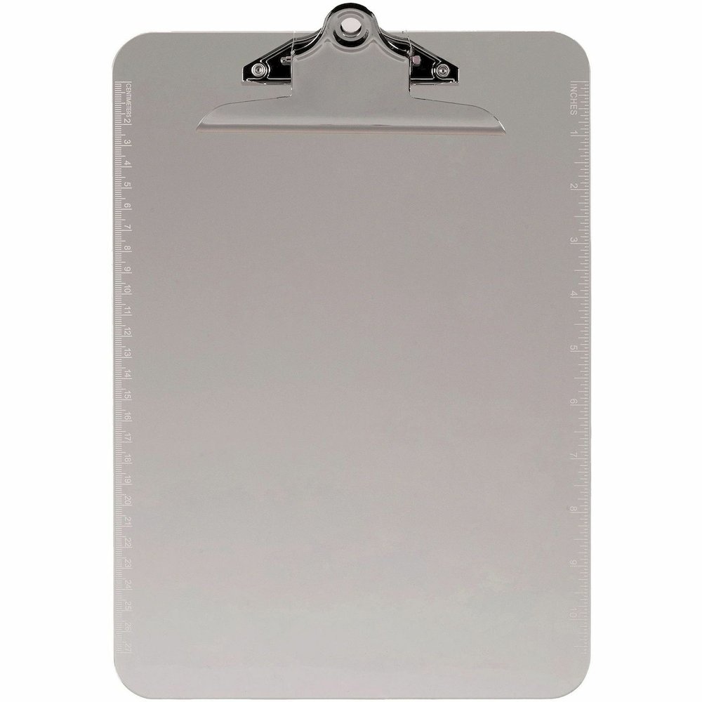 Business Source Spring Clip Plastic Clipboard - 8 1/2" x 11" Sheet Size - Spring Clip - Plastic - Smoke - 12 / Box. Picture 3