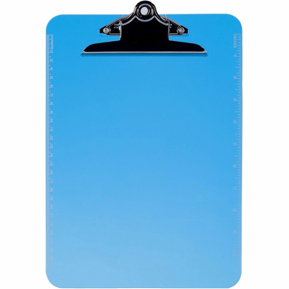 Business Source Spring Clip Plastic Clipboard - 8 1/2" x 11" Sheet Size - Spring Clip - Plastic - Blue - 12 / Box. Picture 3
