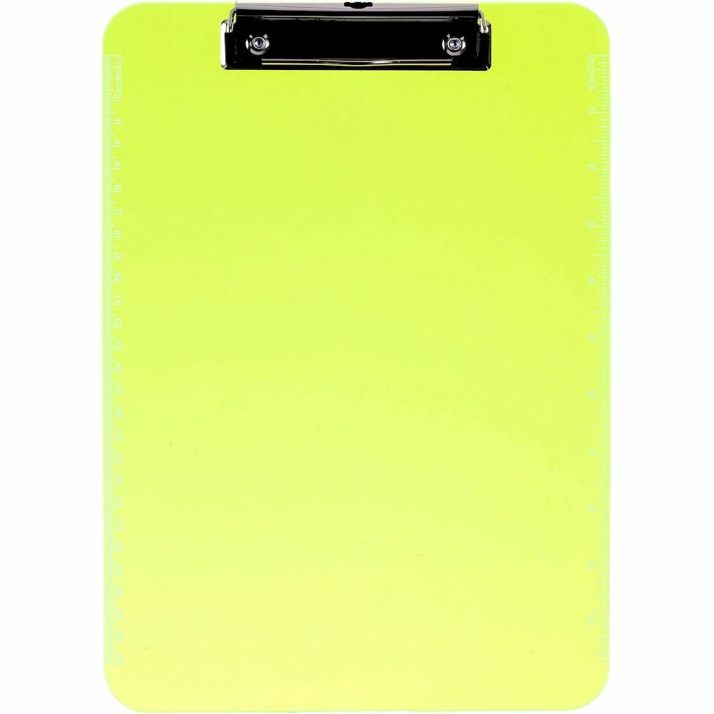 Business Source Flat Clip Clipboard - 9" x 12" Sheet Size - Plastic - Neon Green - 6 / Bundle. Picture 4