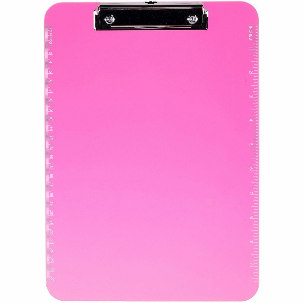 Business Source Flat Clip Clipboard - 9" x 12" Sheet Size - Plastic - Neon Pink - 6 / Bundle. Picture 3