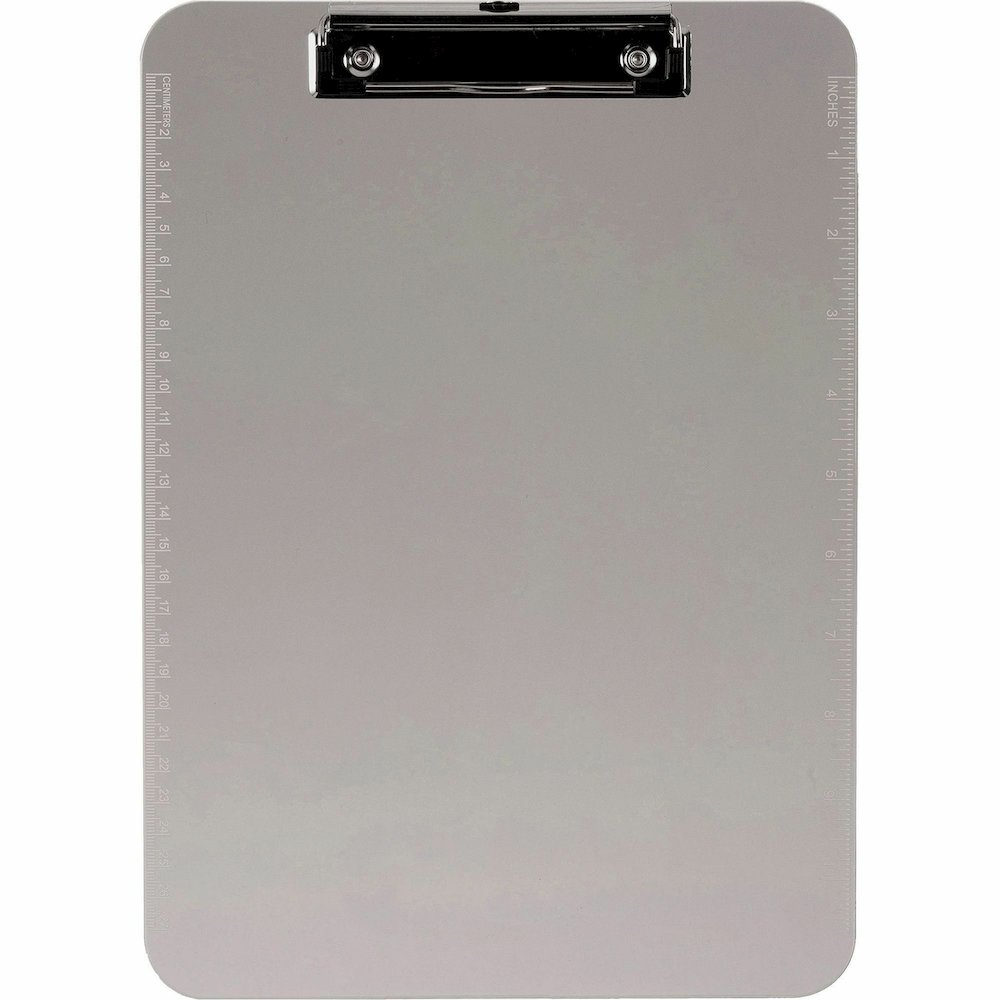 Business Source Flat Clip Plastic Clipboard - 9" x 12" Sheet Size - Plastic - Smoke - 6 / Bundle. Picture 3