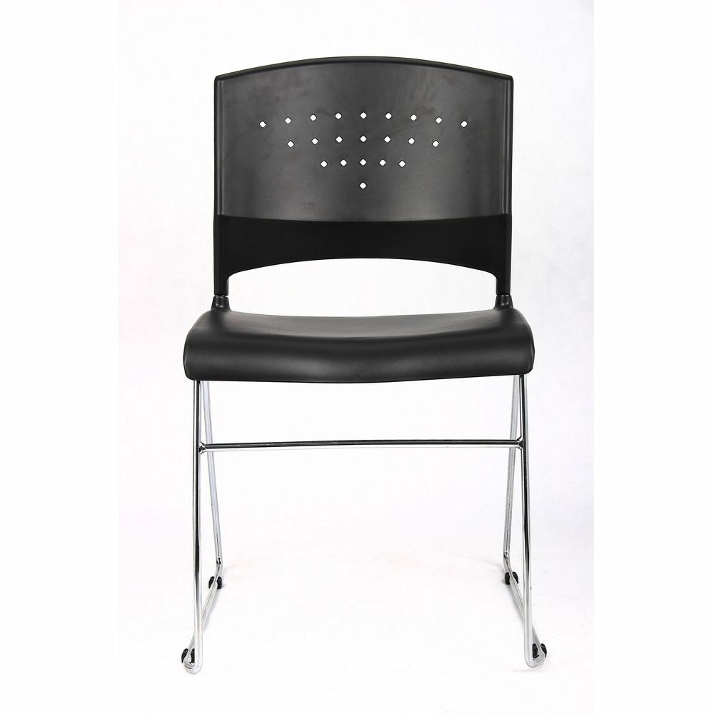 Boss Black Stack Chair With Chrome Frame, 1Pc Pack - Black Seat Color - Polypropylene Seat Material - Black Back Color - Polypropylene Back Material - Chrome Frame Material - Sled Base - 1 Each. Picture 3
