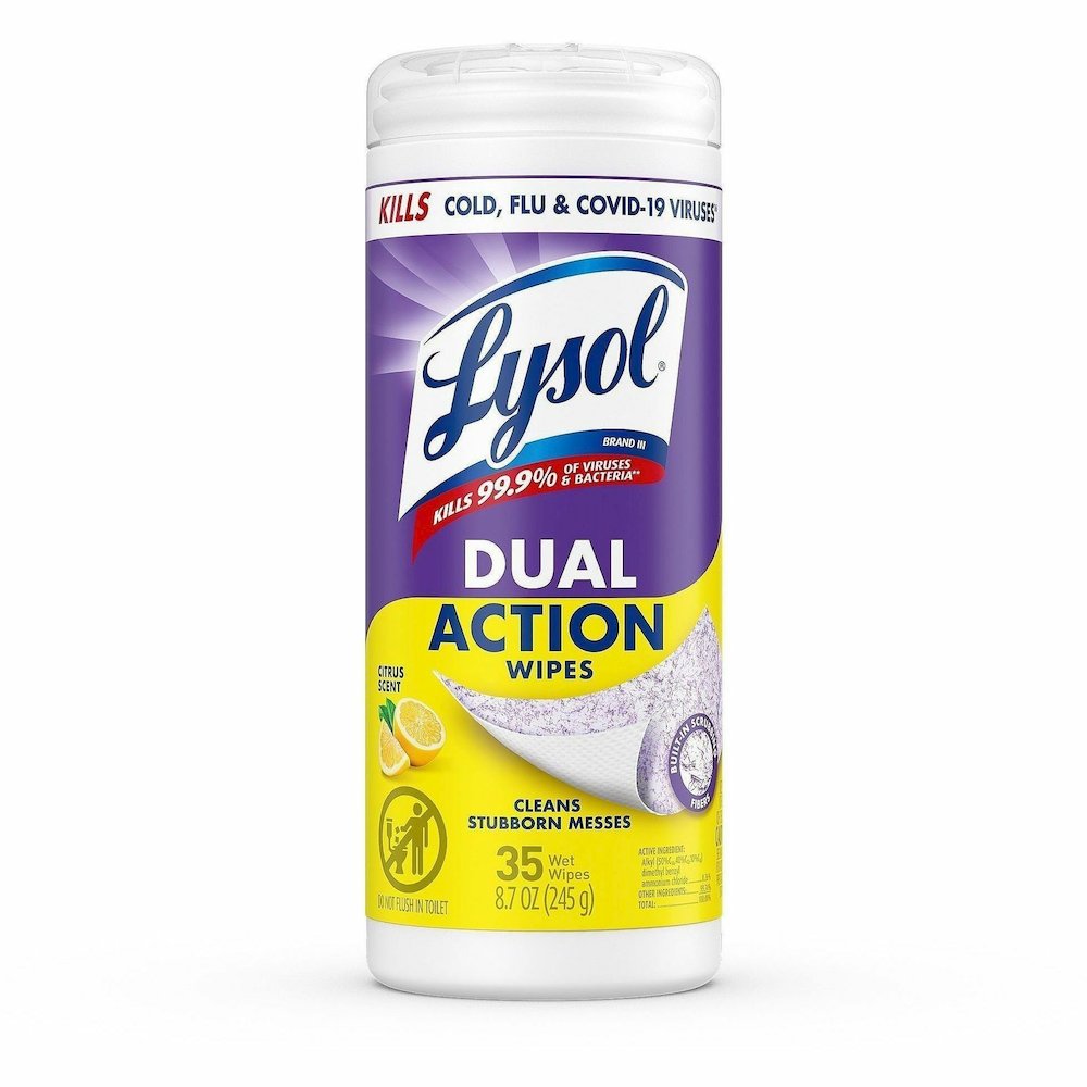 Lysol Dual Action Wipes - For Multi Surface - Citrus Scent - Recommended For: Stain Remover - White/Purple - 35/Tub - 12 / Carton. Picture 3