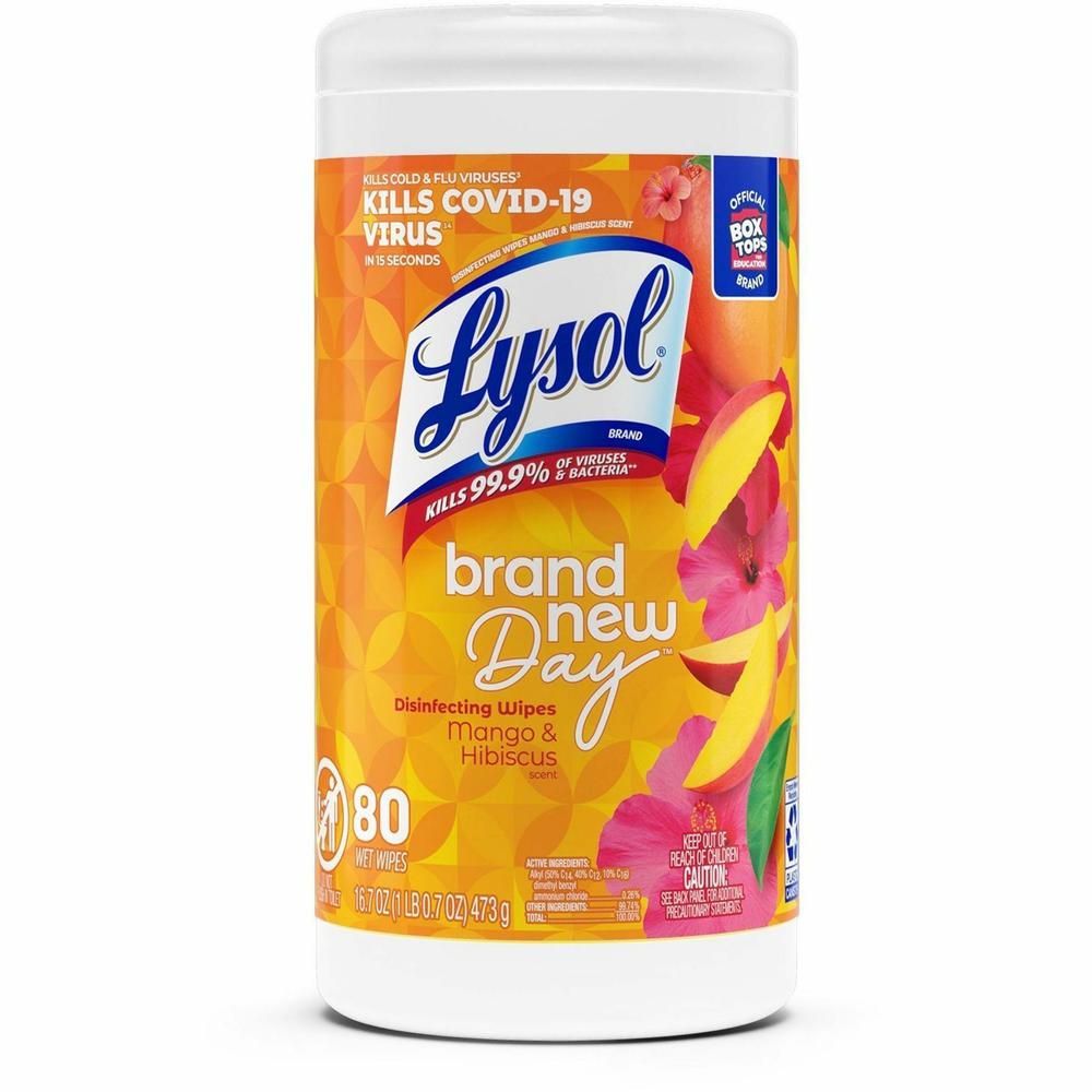 Lysol Brand New Day Disinfecting Wipes - Mango Scent - 80 / Canister - 6 / Carton - Disinfectant, Pre-moistened, Strong - White. Picture 5