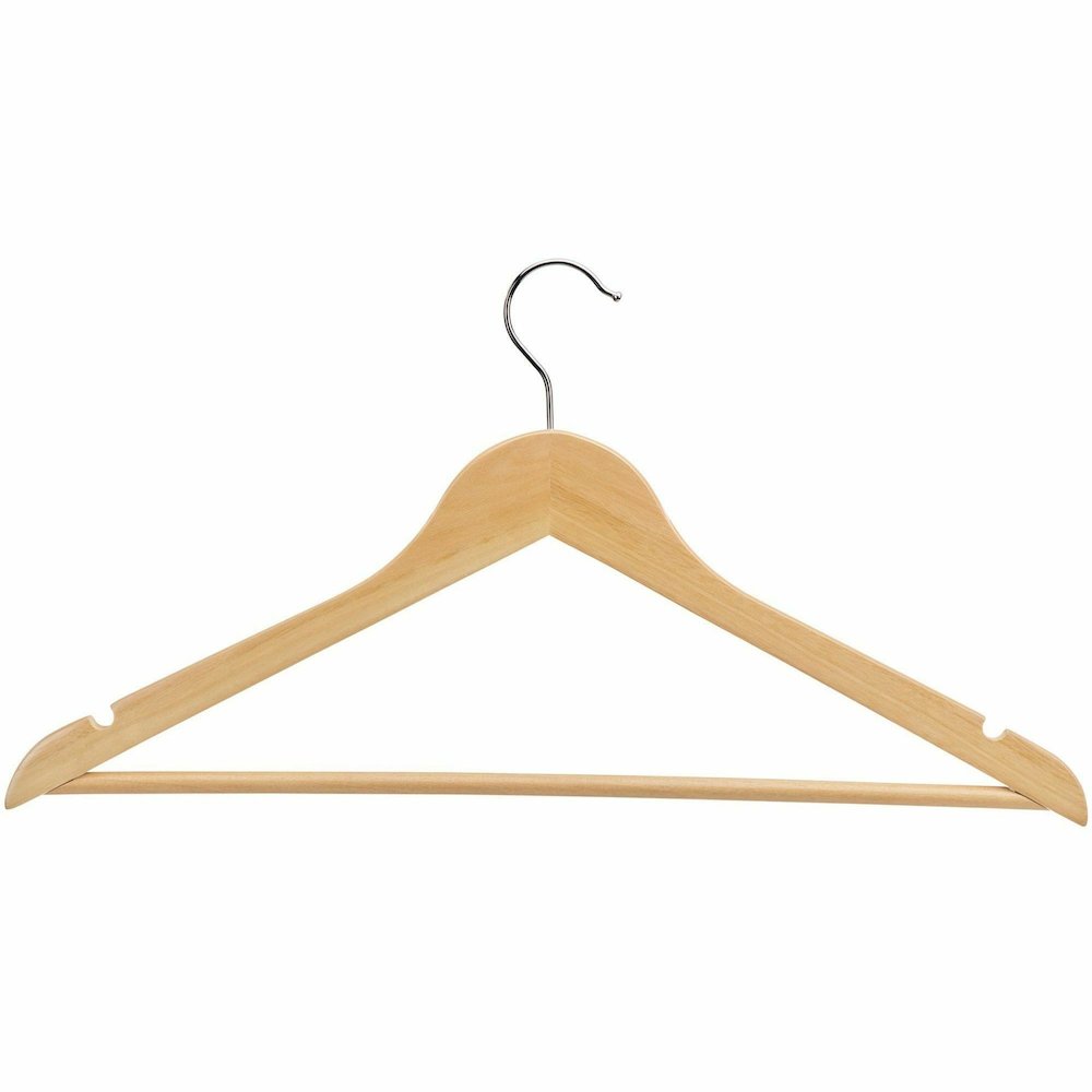 Lorell Wooden Coat Hangers - 7.2" Height x 13.8" Width - for Coat, Clothes, Garment - Wooden, Metal - Natural - 30 / Carton. Picture 4