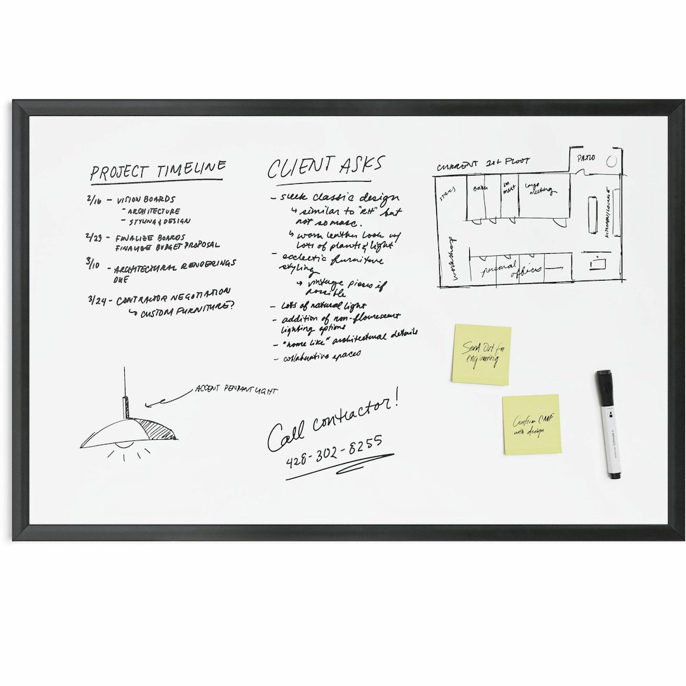 U Brands Magnetic Dry-Erase Board - 35" (2.9 ft) Width x 23" (1.9 ft) Height - White Painted Steel Surface - Black Wood Frame - Rectangle - Horizontal/Vertical - Magnetic - 1 Each. Picture 6