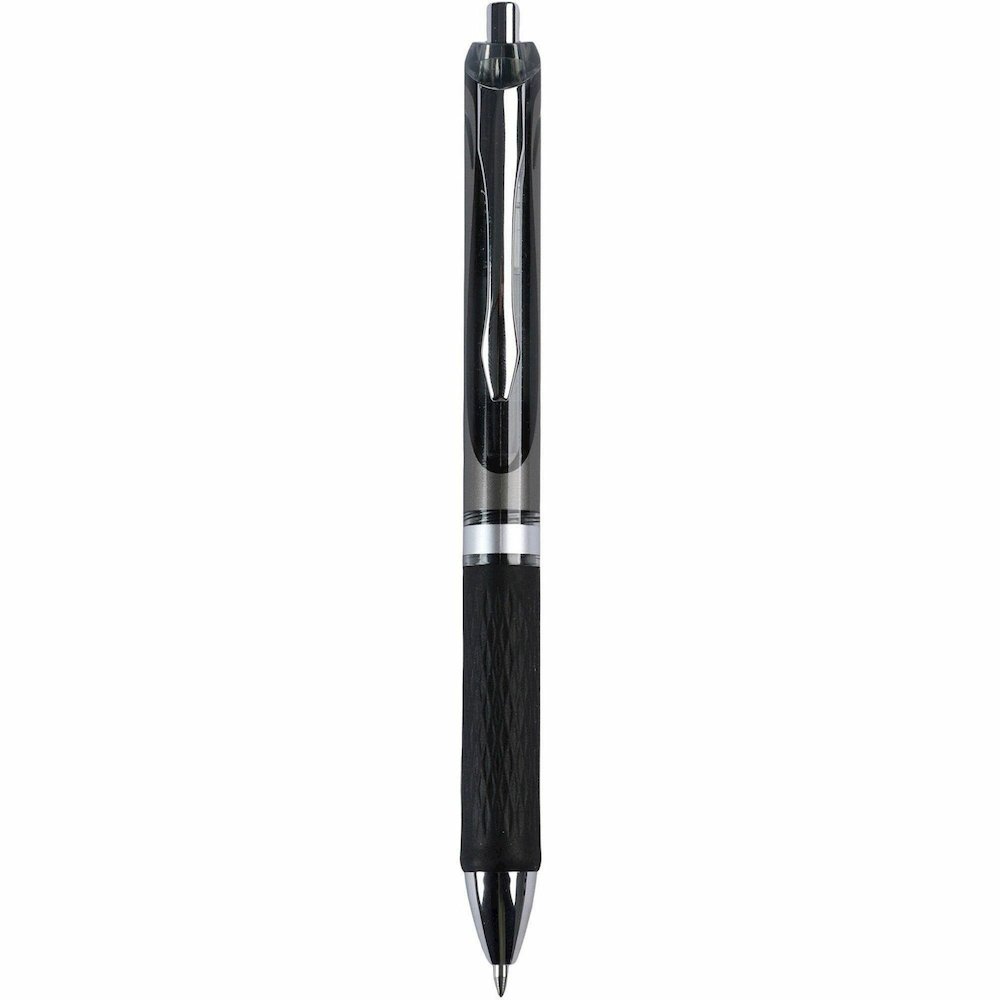 Integra Retractable Gel Ink Pen - Retractable - Black Ink - Gel-based - Black Barrel - Metal Tip - 1 Dozen. Picture 3