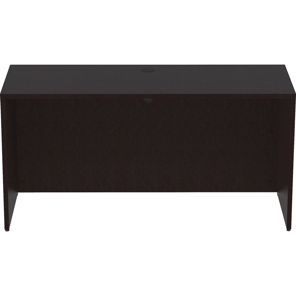 Lorell Essentials Series Credenza Shell - 29.5" Height x 60" Width x 24" Depth Credenza Shell, 1" Thickness Top - Finish: Espresso, Silver Brush - Grommet, Adjustable Feet, Durable, Laminated, Cam Loc. Picture 4