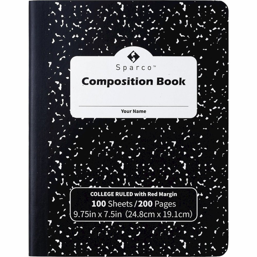 Sparco College Ruled Composition Notebook - 100 Pages - Sewn - Front Ruling Surface - 2.10" Height x 7.3" Width x 9.9" Length - Hard Cover, Label - 12 / Pack. Picture 3