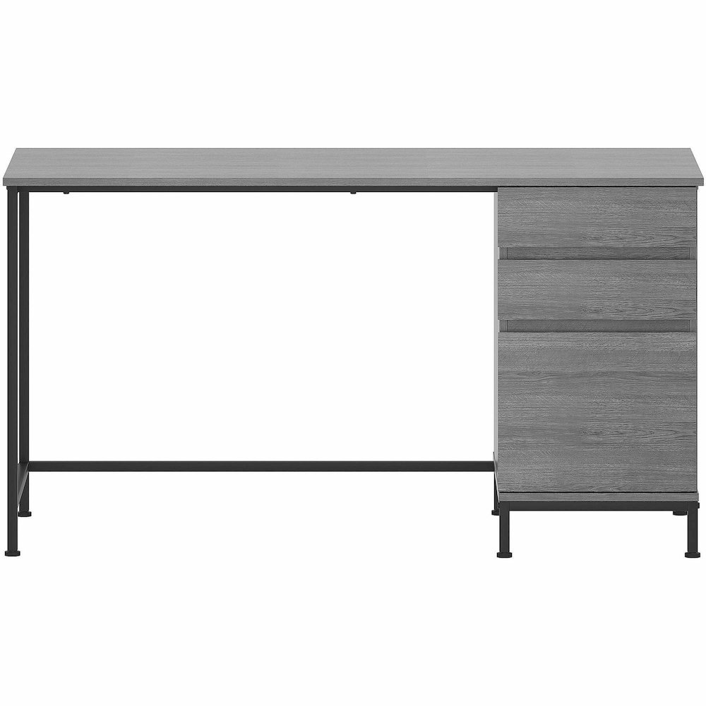 Lorell SOHO Desk with Side Drawers - 30" Height x 55" Width x 23.6" Depth - Total Drawer(s): 3 - Single Pedestal on Right Side - Finish: Charcoal - 1 Each. Picture 3