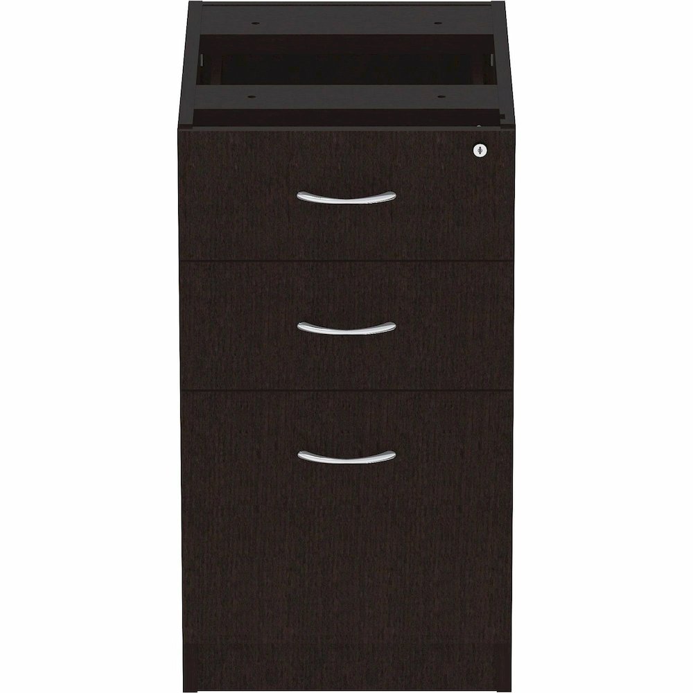 Lorell Essentials Series Box/Box/File Fixed File Cabinet - 28.3" Height x 16" Width x 22" Depth Pedestal - Finish: Espresso, Silver Brush - Durable, Laminated, Built-in Hangrail, File Drawer, Dual Whe. Picture 5