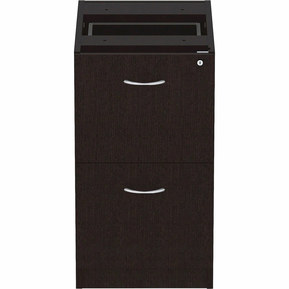 Lorell Essentials Series File/File Fixed File Cabinet - 28.3" Height x 16" Width x 22" Depth Pedestal - Finish: Espresso, Silver Brush - Durable, Laminated, Built-in Hangrail, File Drawer, Dual Wheel . Picture 5
