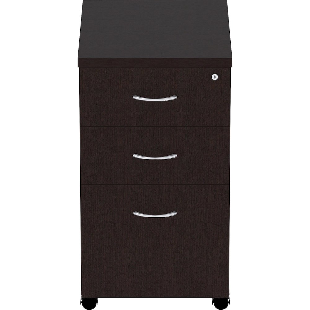 Lorell Essentials Series Box/Box/File Mobile File Cabinet - 28.3" Height x 16" Width x 22" Depth Pedestal, 1" Thickness Top - Finish: Espresso, Silver Brush - Durable, Laminated, Built-in Hangrail, Fi. Picture 4