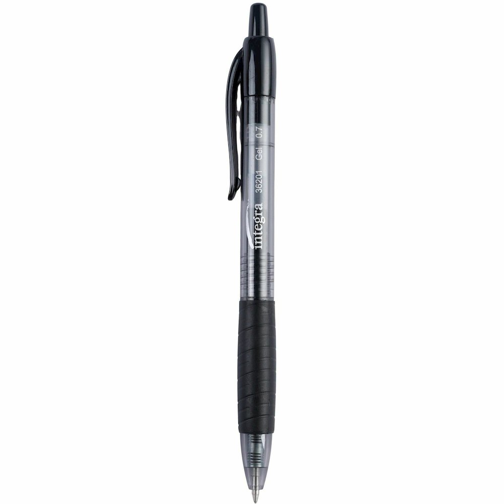 Integra Retractable 0.7mm Gel Pen - Retractable - Black Ink - Gel-based - Black Barrel - 1 Dozen. Picture 3