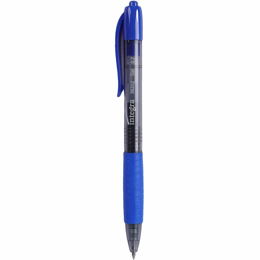 Integra Retractable 0.7mm Gel Pen - Retractable - Blue Ink - Gel-based - Blue Barrel - 1 Dozen. Picture 3