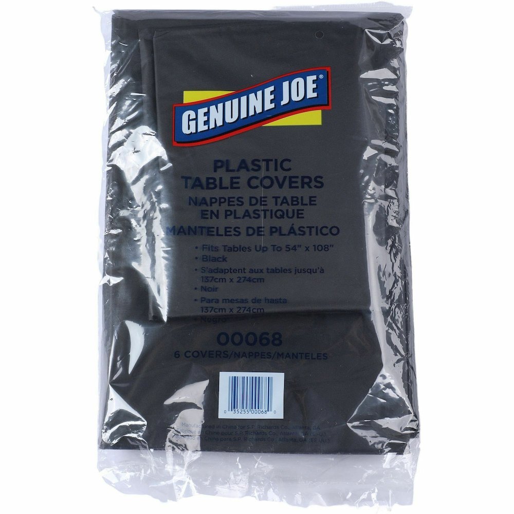 Genuine Joe Plastic Table Covers - 108" Length x 54" Width - Plastic - Black - 1 Pack. Picture 3