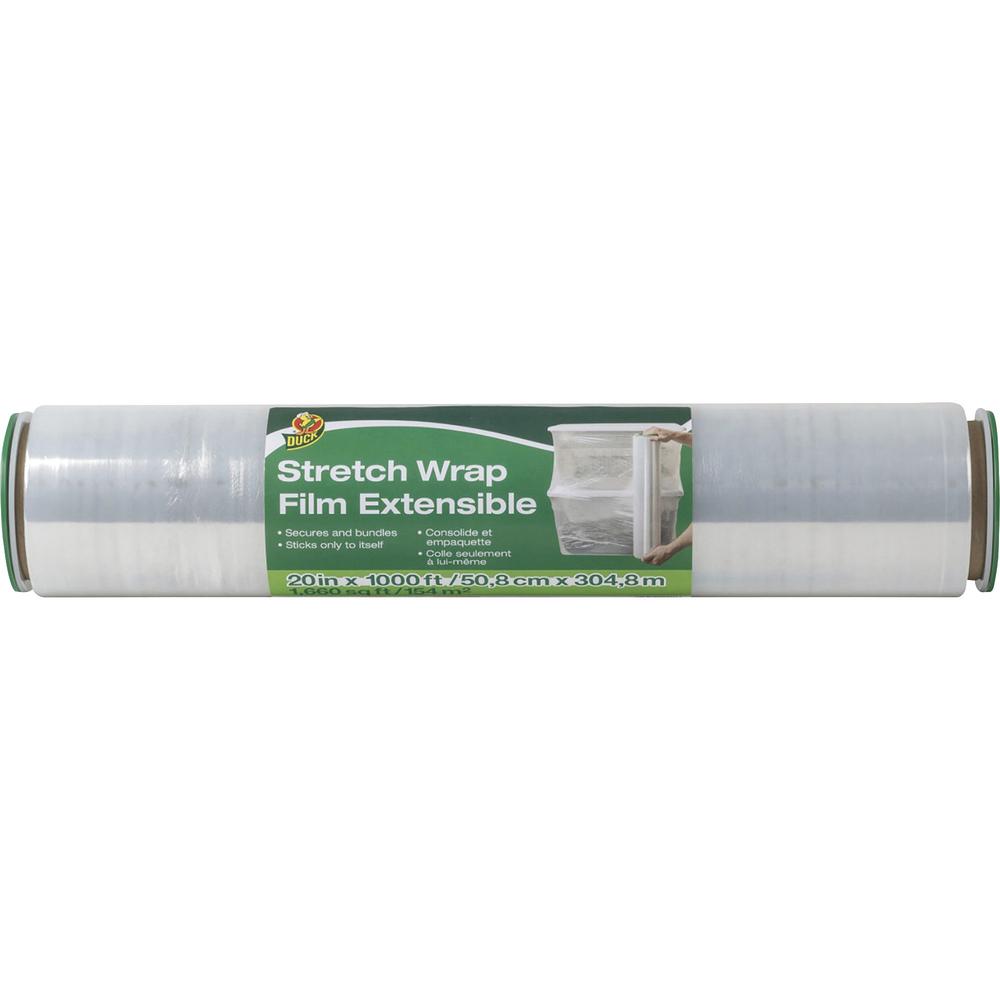 Duck Extensible Stretch Wrap Film - 20" Width x 1000 ft Length - Non-adhesive, Durable, Handle, Self-stick - Plastic Film - Clear - 1 Each. Picture 2