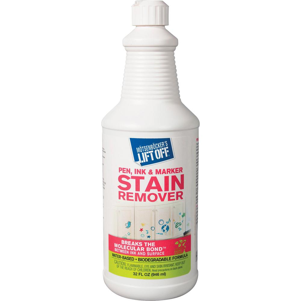 Mötsenböcker's Lift Off Pen/Ink/Marker Stain Remover - 32 fl oz (1 quart) - 6 / Carton - Environmentally Friendly, Water Based, Color Safe - White. Picture 2