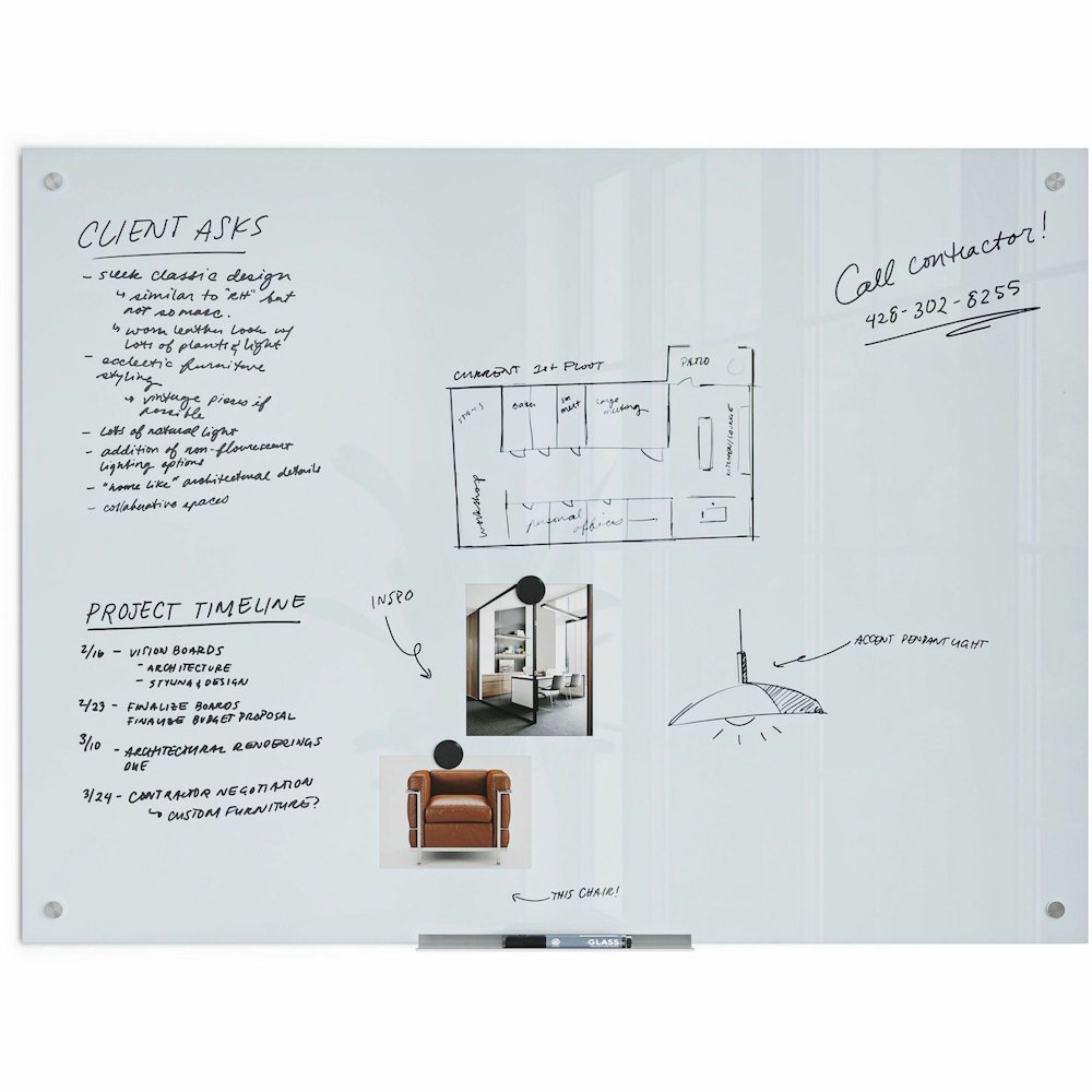 U Brands Magnetic Glass Frameless Dry-Erase Board - 48" (4 ft) Width x 36" (3 ft) Height - Frosted White Tempered Glass Surface - Rectangle - Horizontal/Vertical - Magnetic - 1 Each. Picture 4