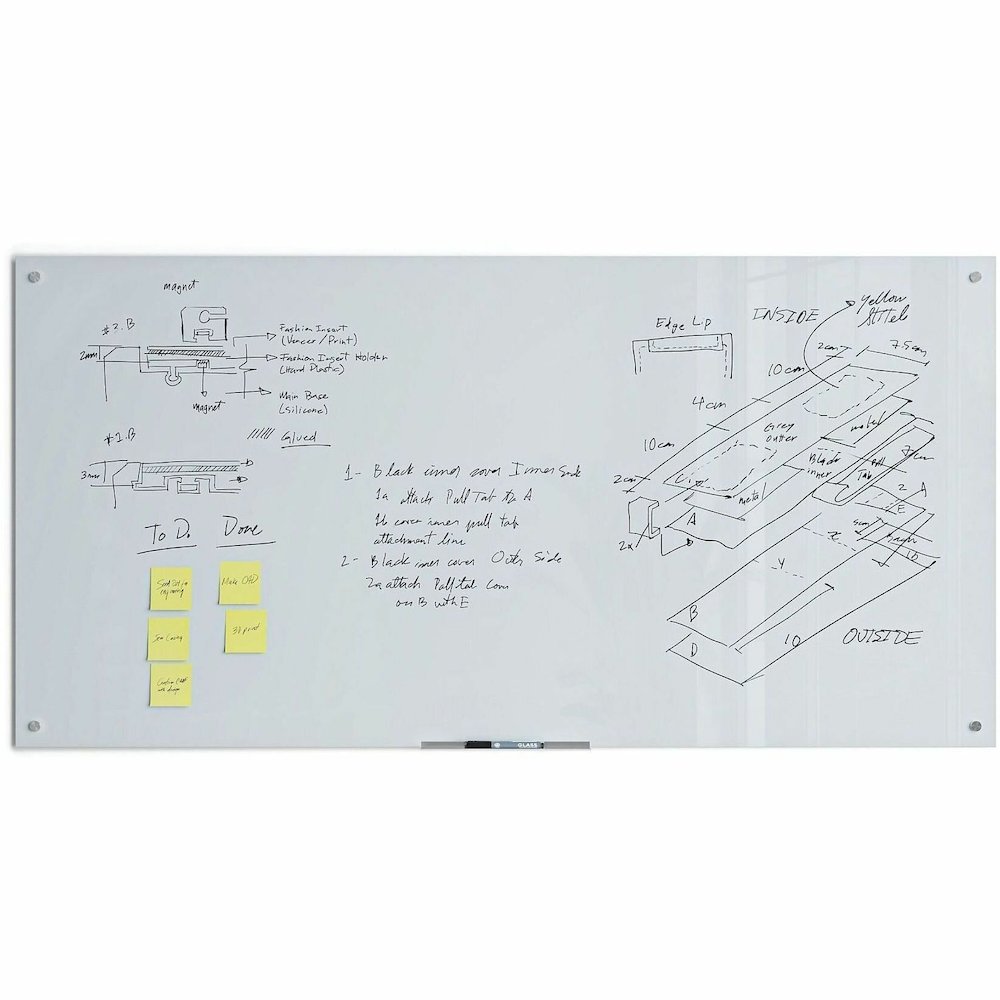 U Brands Magnetic Glass Frameless Dry-Erase Board - 72" (6 ft) Width x 36" (3 ft) Height - Frosted White Tempered Glass Surface - Rectangle - Horizontal/Vertical - Magnetic - 1 Each. Picture 3
