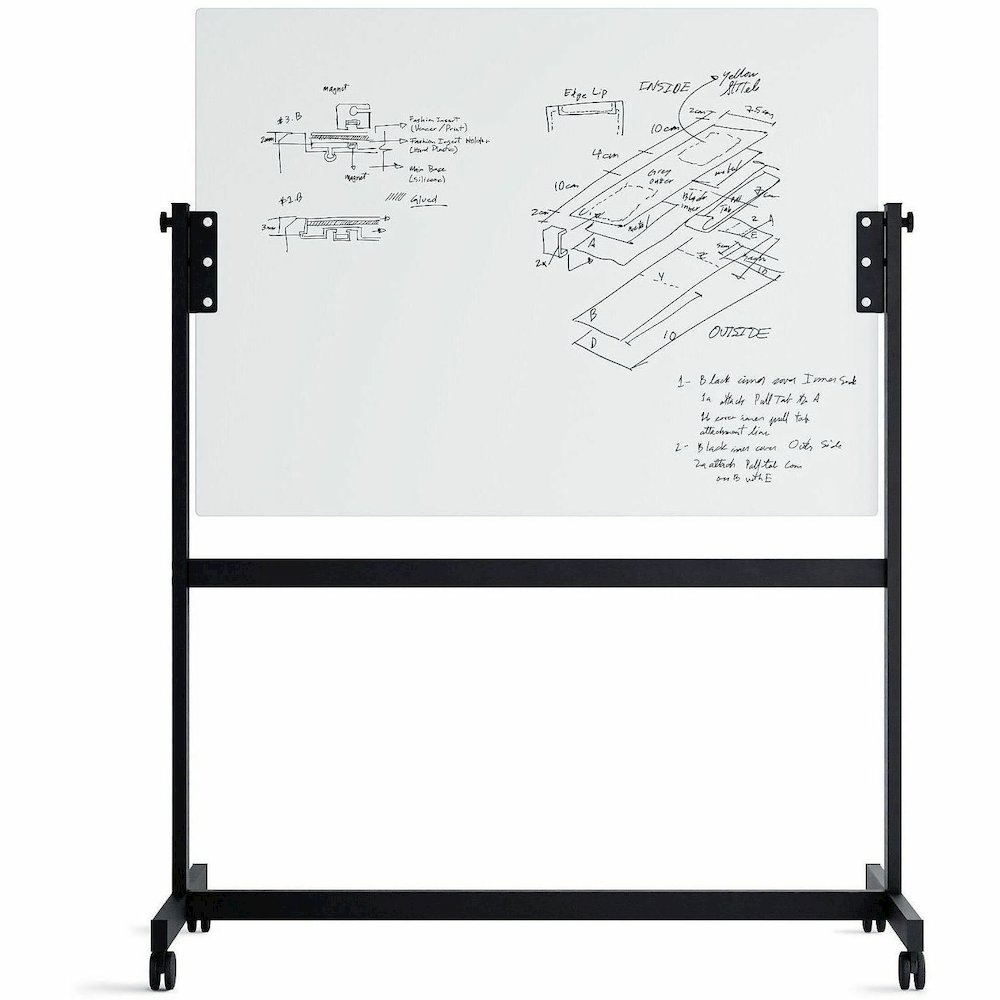 U Brands Magnetic Glass Dry-Erase Board Rolling Easel - 48" (4 ft) Width x 36" (3 ft) Height - Frosted White Tempered Glass Surface - Rectangle - Horizontal - Floor Standing, Portable - Magnetic - 1 E. Picture 3