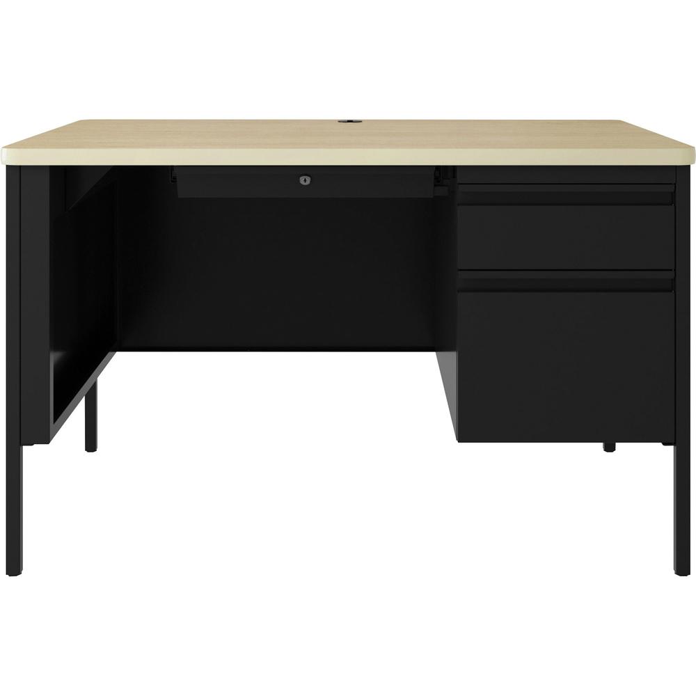 Lorell Fortress Series 48" Right-Pedestal Teachers Desk - 30" Height x 48" Width x 29.5" Depth, 0.8" Height Modesty Panel - Single Pedestal on Right Side - T-mold Edge - Material: Steel - Finish: Blac. Picture 2