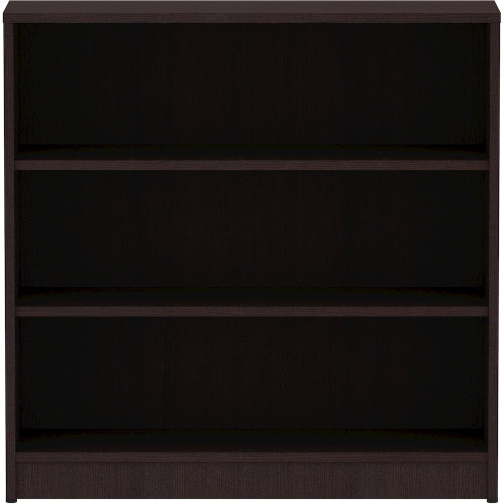 Lorell Laminate Bookcase - 36" Width x 12" Depth x 36" Height - 3 x Shelf(ves) - Laminated, Sturdy, Contemporary Style, Square Edge, Adjustable Shelf - Espresso - Medium Density Fiberboard (MDF), Lami. Picture 3
