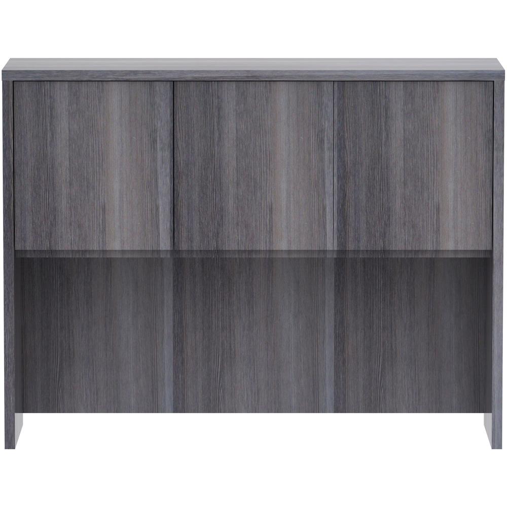 Lorell Essentials Series Stack-on Hutch with Doors - 36" Height x 48" Width x 15" Depth - 3 Door(s) - Finish: Weathered Charcoal Laminate - Cam Lock, Grommet, Cord Management, Durable - For Office - 1. Picture 2