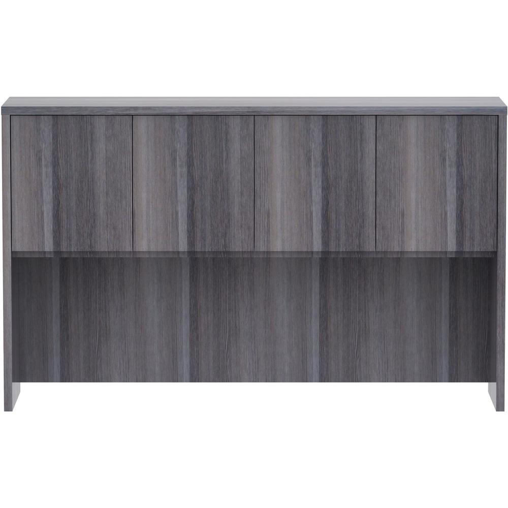 Lorell Essentials Series Stack-on Hutch with Doors - 36" Height x 60" Width x 15" Depth - 4 Door(s) - Finish: Weathered Charcoal Laminate - Cam Lock, Grommet, Cord Management, Durable - For Office - 1. Picture 2