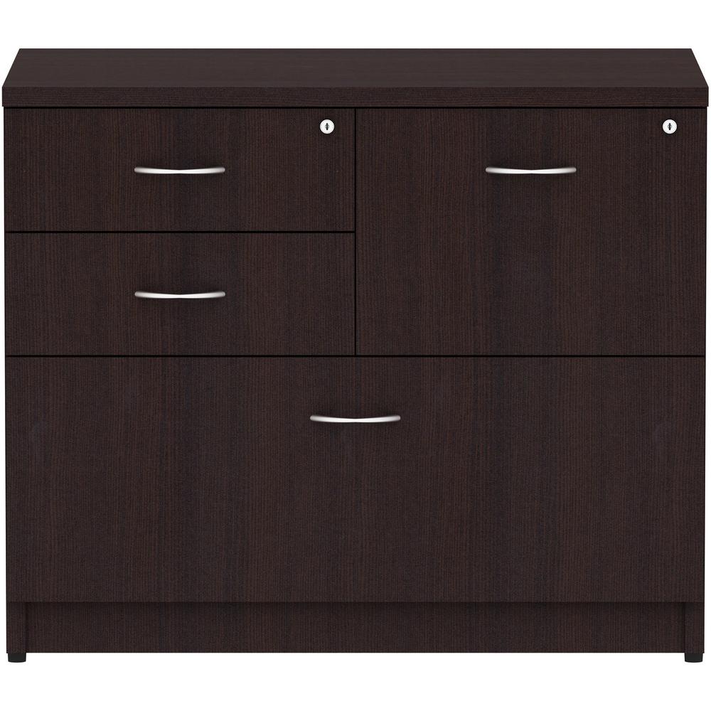 Lorell Essentials Series Box/Box/File Lateral File - 35.5" x 22"29.5" Lateral File, 1" Side Panel - 4 x File, Box Drawer(s) - Finish: Espresso Laminate. Picture 2