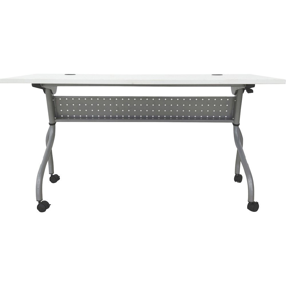 Lorell Flip Top Training Table - White Top - Silver Base - 4 Legs - 23.60" Table Top Length x 60" Table Top Width - 29.50" Height - Assembly Required - Melamine Top Material - 1 Each. Picture 6