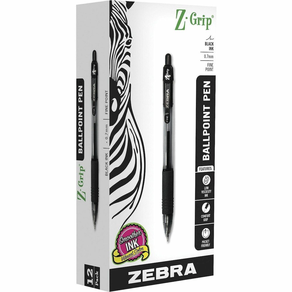 Zebra Pen Z-Grip Retractable Ballpoint Pens - Retractable - Black Ink - 1 Dozen. Picture 3