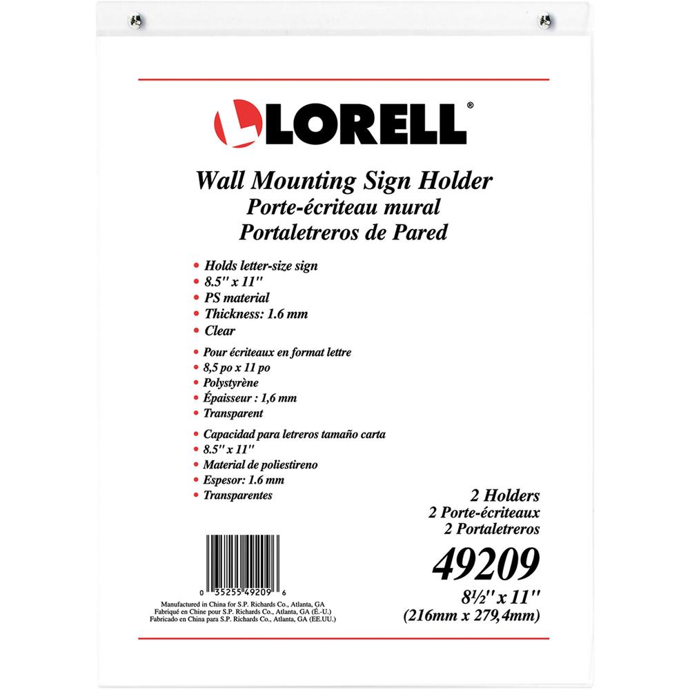 Lorell Wall-Mounted Sign Holders - Support 8.50" x 11" Media - Acrylic - Clear - 2 / Pack. Picture 7