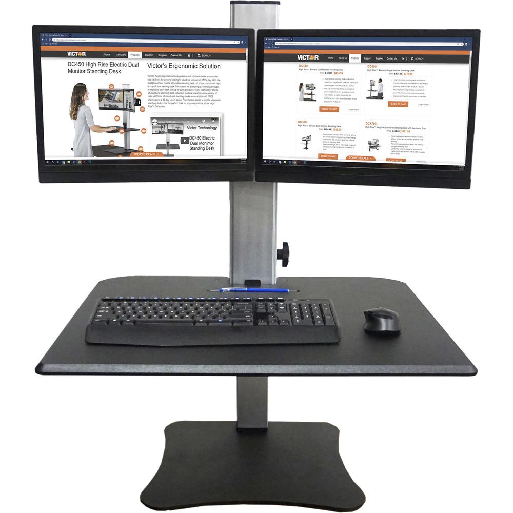 Victor DC350 Dual Monitor Sit-Stand Desk Converter - Up to 24" Screen Support - 25 lb Load Capacity - 20" Height x 28" Width x 23" Depth - Desktop, Tabletop - High Pressure Laminate (HPL) - Wood, Stee. Picture 4