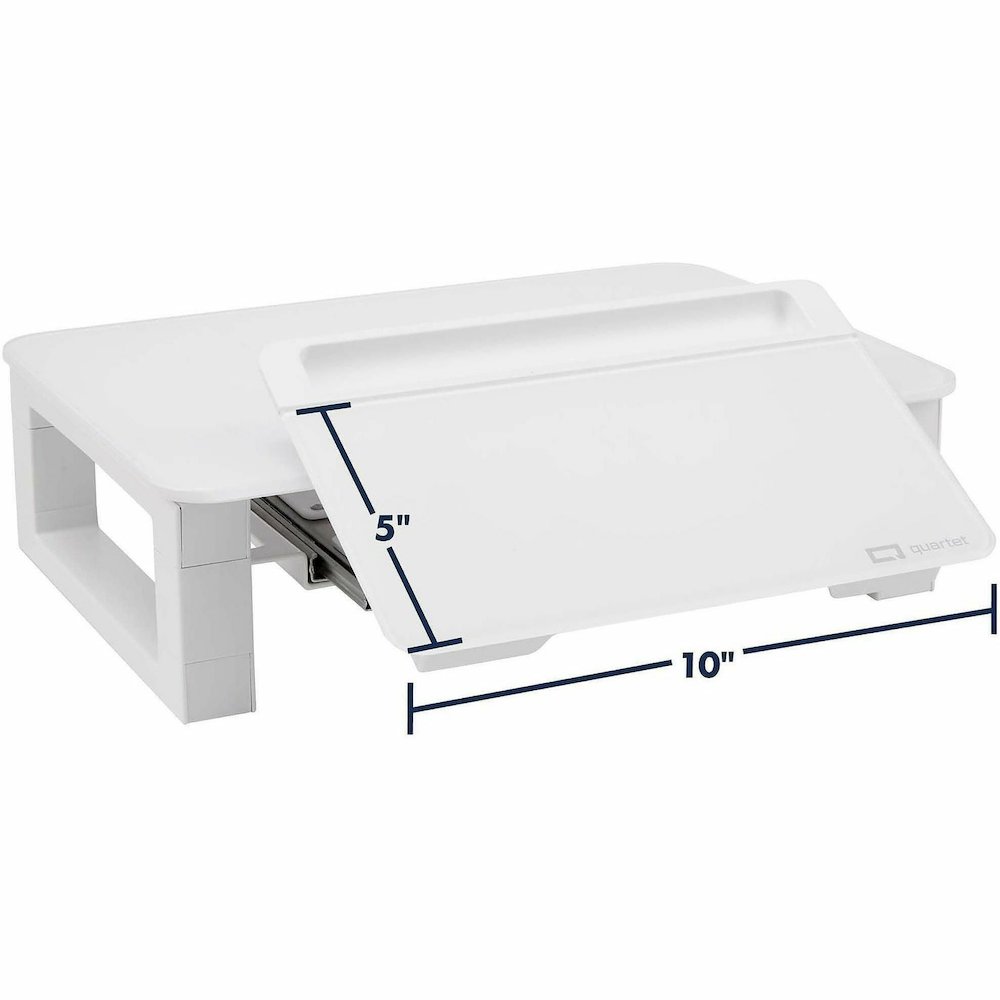 Quartet Monitor Riser with Glass Dry-Erase Board Desktop - 100 lb Load Capacity - 5" Height x 10" Width - Desktop - White - For Notebook, Monitor - Adjustable Leg, Non-skid, Sturdy, Accessory Tray. Picture 3