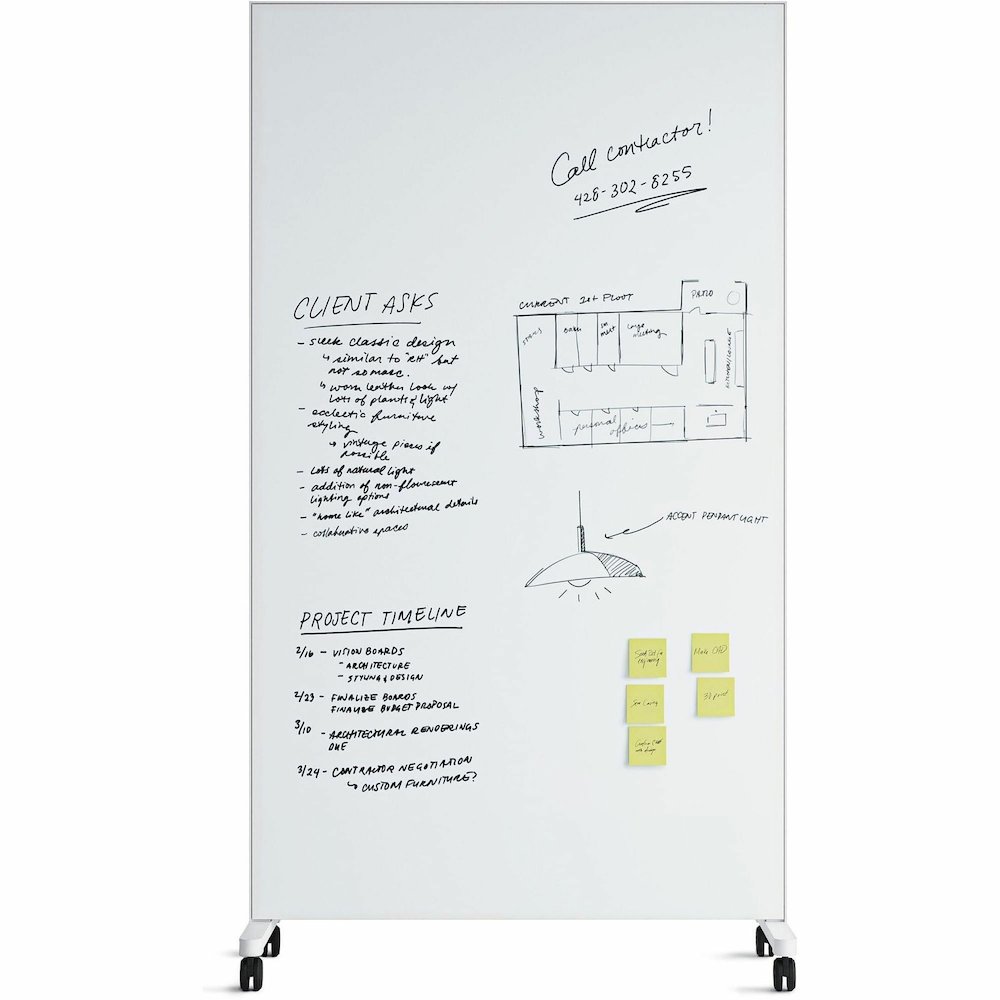 U Brands Double Sided Magnetic Glass Dry-Erase Mobile Floor Easel - 42" (3.5 ft) Width x 72" (6 ft) Height - Tempered Glass Surface - Rectangle - Vertical - Floor Standing - Magnetic - Eraser Included. Picture 3