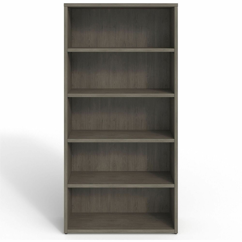 Lorell Prominence 2.0 Bookcase - Rectangle - 69" Height x 34" Width x 12" Depth, 1" Thickness Top - 5 Shelve(s) - 4 Adjustable Shelf(ves) - Material: Particleboard - Finish: Gray Elm - Laminated, Dura. Picture 4