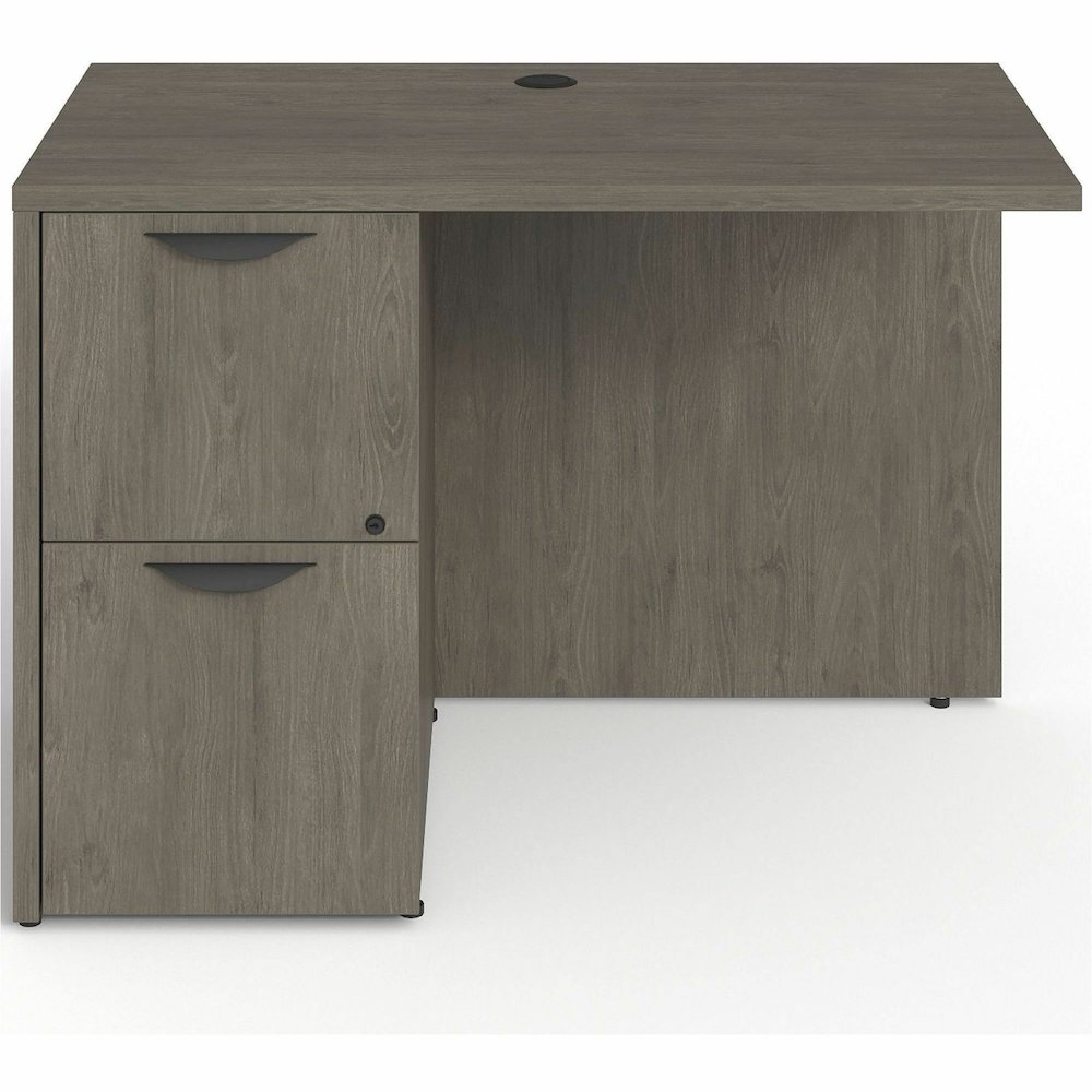 Lorell Prominence 2.0 Left Return - Rectangle - 29" Height x 42" Width x 24" Depth, 1" Thickness Top - Total Drawer(s): 2 - Band Edge - Material: Particleboard - Finish: Gray Elm, Thermofused Melamine. Picture 4