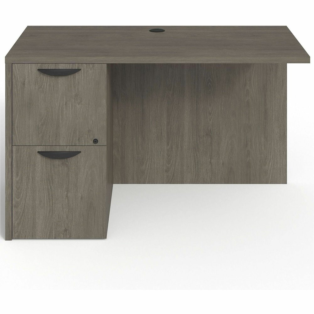 Lorell Prominence 2.0 Left Return - Rectangle - 29" Height x 48" Width x 24" Depth, 1" Thickness Top - Total Drawer(s): 2 - Band Edge - Material: Particleboard - Finish: Gray Elm, Thermofused Melamine. Picture 4