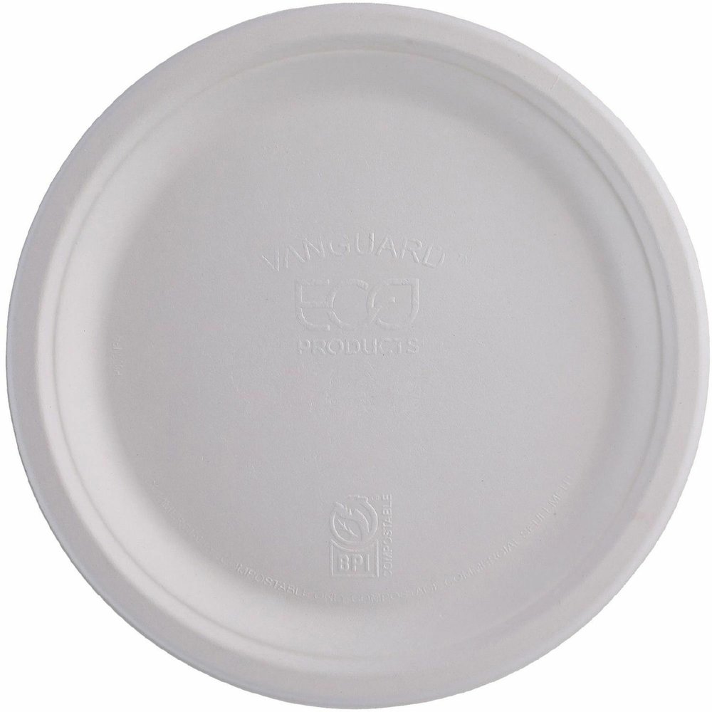Eco-Products Vanguard 10" Sugarcane Plates - Breakroom - Disposable - Microwave Safe - 10" Diameter - White - Sugarcane Fiber Body - 500 / Carton. Picture 6
