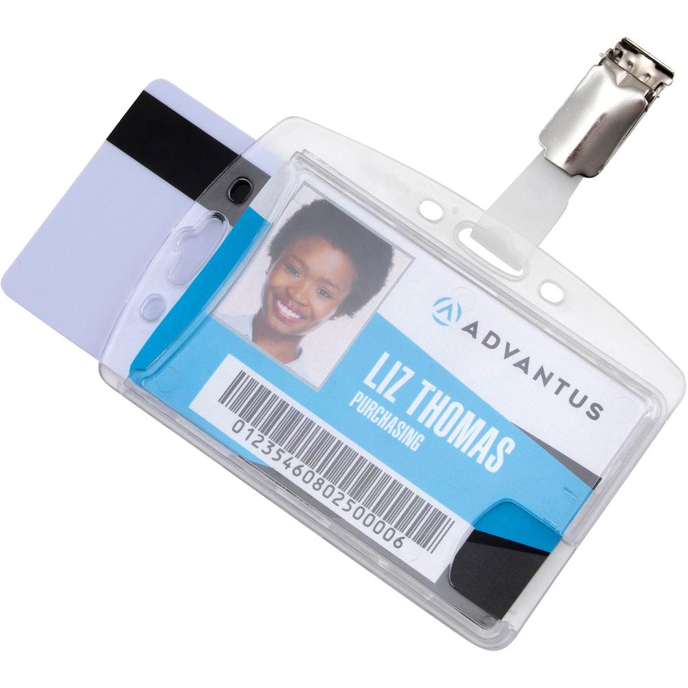 Advantus Plastic ID Card Holders - Horizontal/Vertical - Plastic - Clear - Rotating Clip - 25 / Pack. Picture 5
