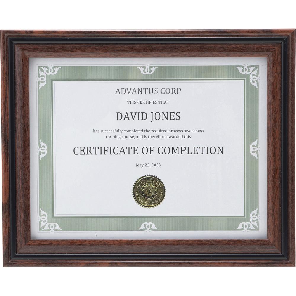 Advantus Certificate Frame - 8.50" x 11" Frame Size - Desktop - Vertical, Horizontal - Dust Resistant, Debris Resistant - Rosewood - 1 Each. Picture 3